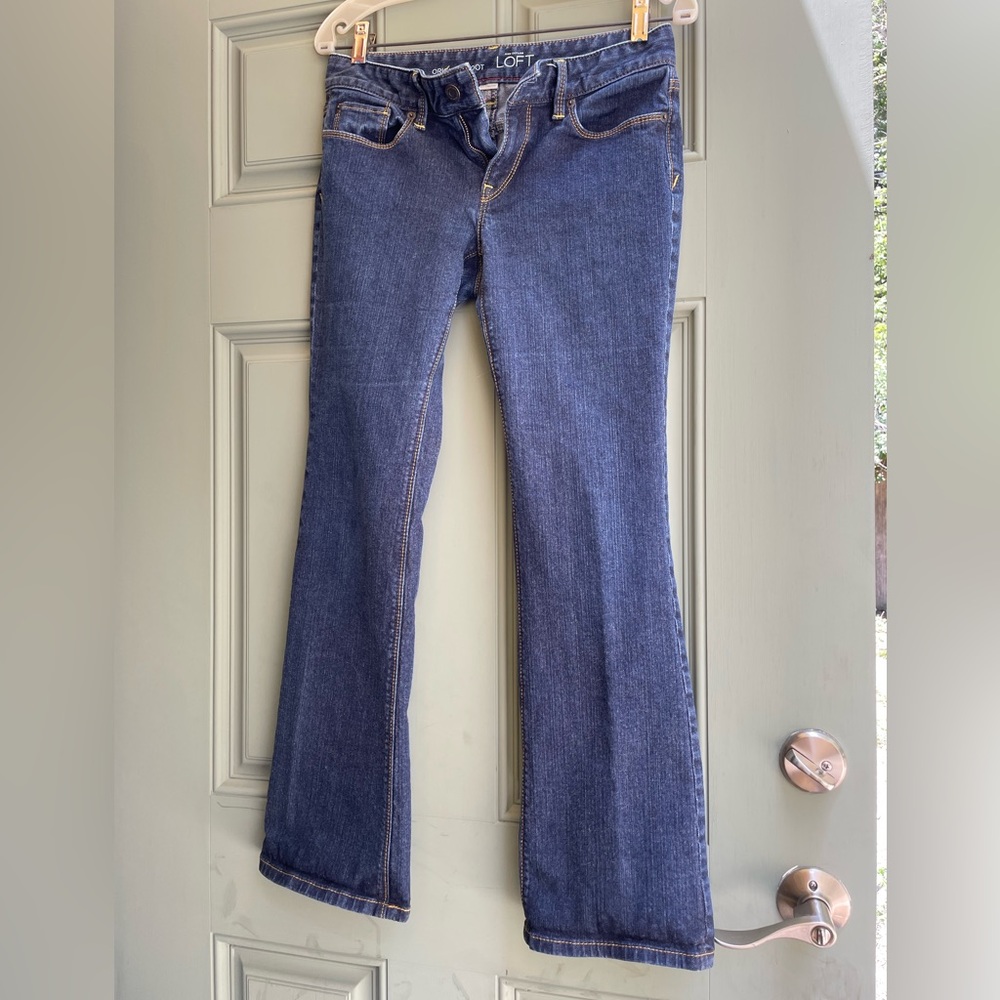 Ann Taylor Loft 5 Pocket Dark Blue Denim Original Boot Cut Jeans Size 6 Petite - Picture 5 of 10